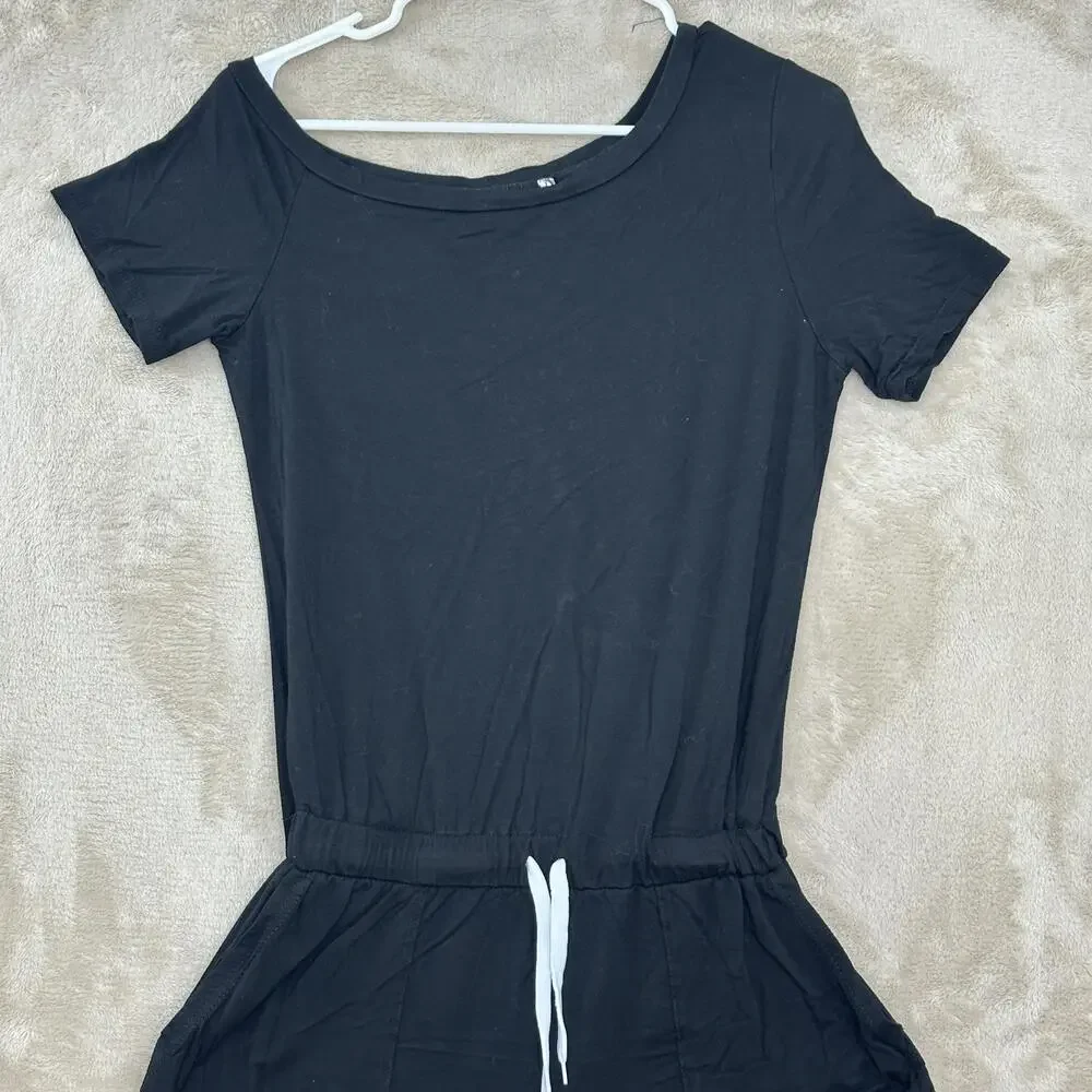 Beachsissi Romper Womens Medium Black Off Shoulder Elastic Waist Shorts Casual